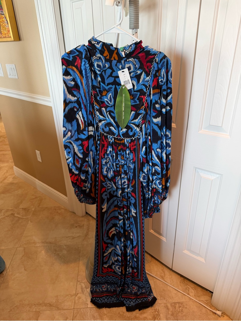 FARM Rio Blue Multicolor Long-Sleeve Maxi Dress